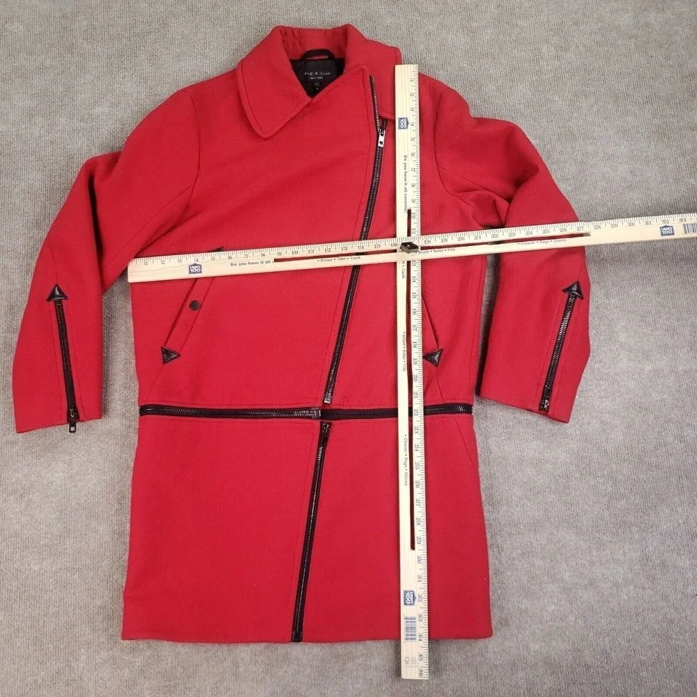 Rag & Bone Rally Zip Off Coat Womens Medium Red Wool Linen Blend Convertible‎